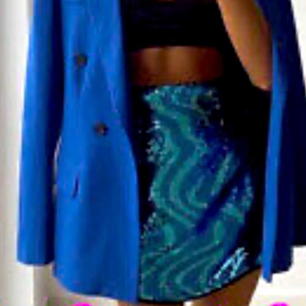 ZARA BLUE GREEN SEQUIN MINI SKIRT